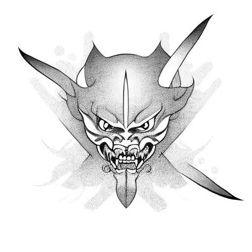 Dagger with japanese demon instead of blade tattoo design idea