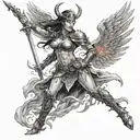 A Valkyrie surrounded by mystical runes and holding a glowing sword tattoo design idea