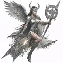 A Valkyrie surrounded by mystical runes and holding a glowing sword tattoo design idea