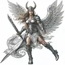 A Valkyrie surrounded by mystical runes and holding a glowing sword tattoo design idea