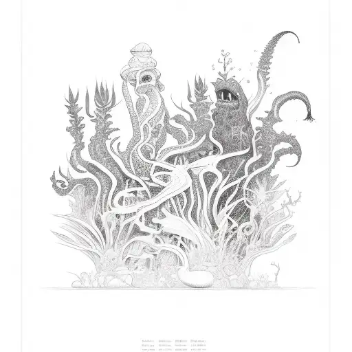 a plant curiosity cabinet with monsters tattoo design idea