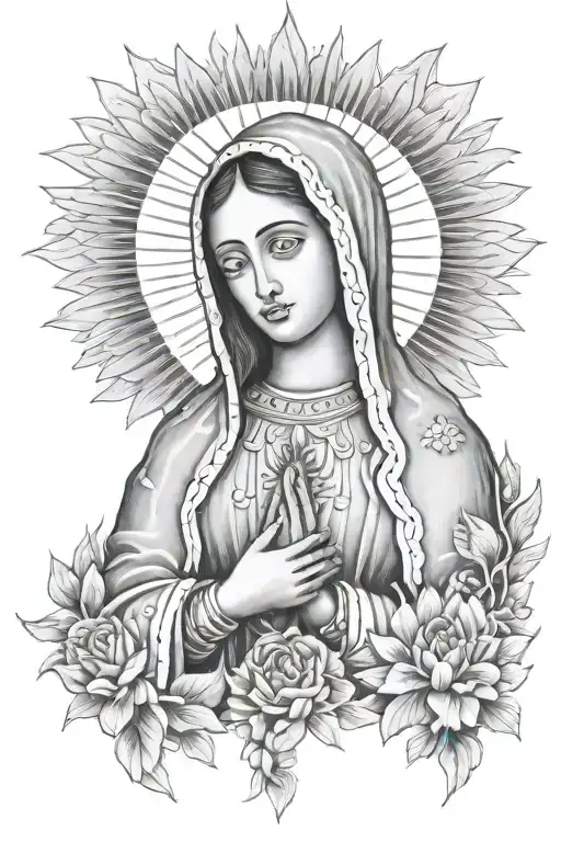 Virgen de Guadalupe with baby jesus cross tattoo design idea