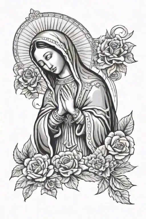 Virgen de Guadalupe with baby jesus cross tattoo design idea