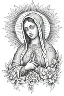 Virgen de Guadalupe with baby jesus cross tattoo design idea