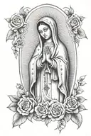 Virgen de Guadalupe with baby jesus cross tattoo design idea