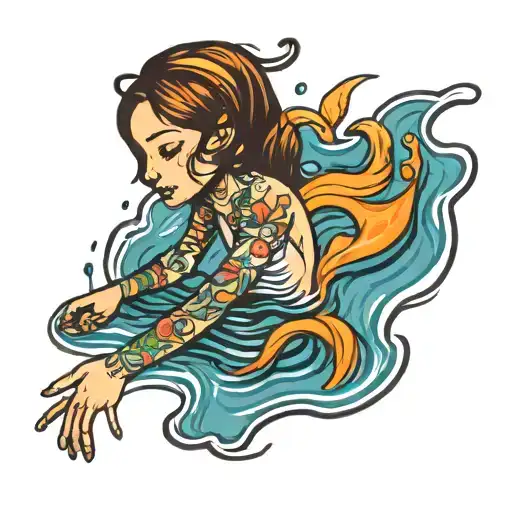stick figure girl floating in a pool  tattoo design idea