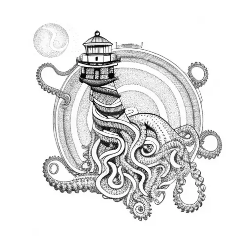 lighthouse with tentacles cthulhu tattoo design idea