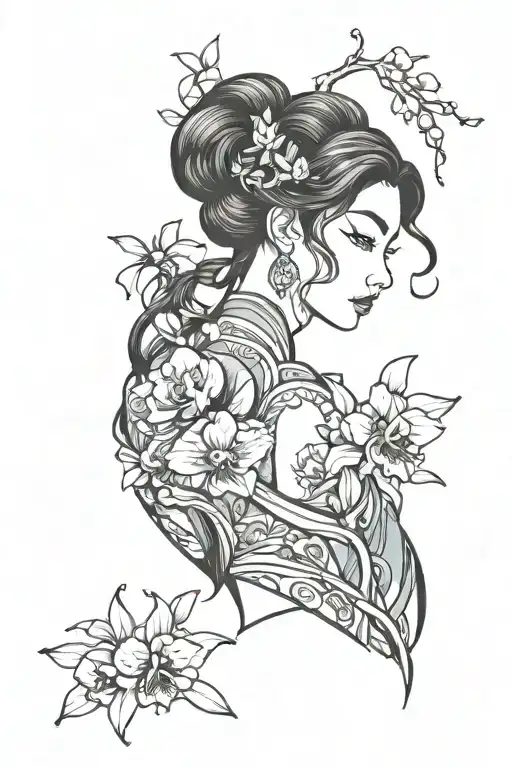 orchids, Mulan cutting her hair tattoo design idea