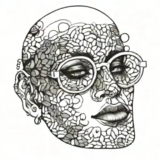 a face with Pennies over the eyes tattoo design idea