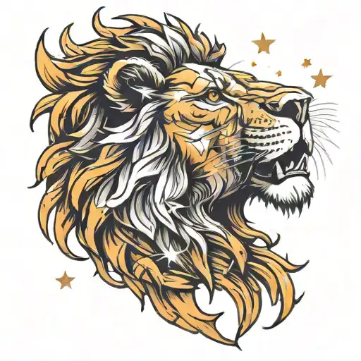 lion roaring sun moon stars tattoo design idea