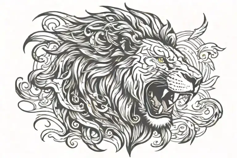 lion roaring sun rays tattoo design idea