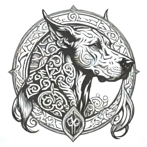 Odin symbols and  flat eared great dane tattoo design idea