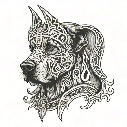 Odin god and great dane head tattoo design idea