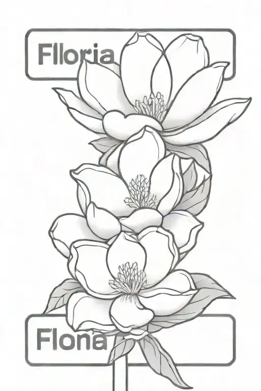 A minimalist tattoo of a magnolia flower blooming on a street sign that says 'Florida' tattoo design idea