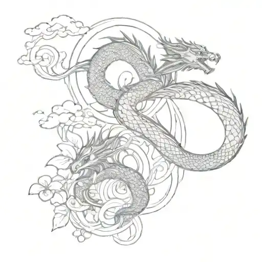 dragon, sun, fish, sakura, waterfall, snake tattoo design idea