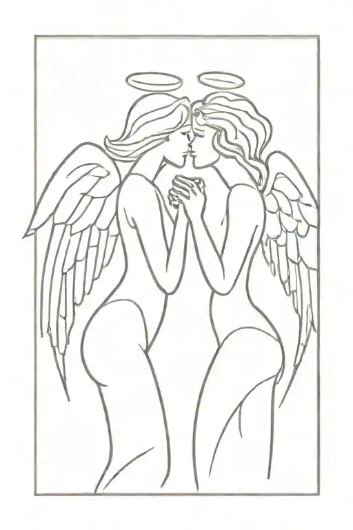angel and demon kissing line tattoo design tattoo design idea