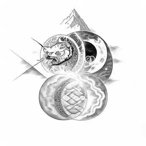 skoll y hati persiguiendo el sol y la luna, estil yin y yang  tattoo design idea