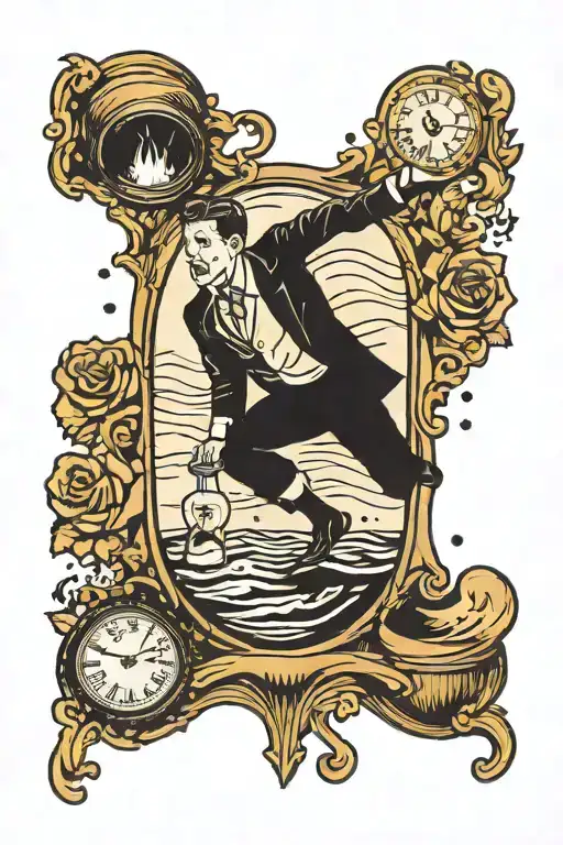 Man drowning in sand inside time glass tattoo design idea