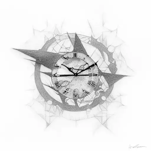 TATTOO BASED ON THE SONG TIME BY PINK FLOYD that contains a falling apart clock, a prism with the defraction of light an tattoo design idea