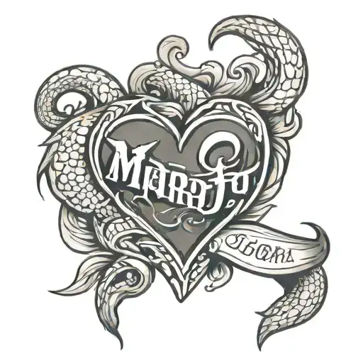 heart with the name Marty on it one cobra tattoo design idea