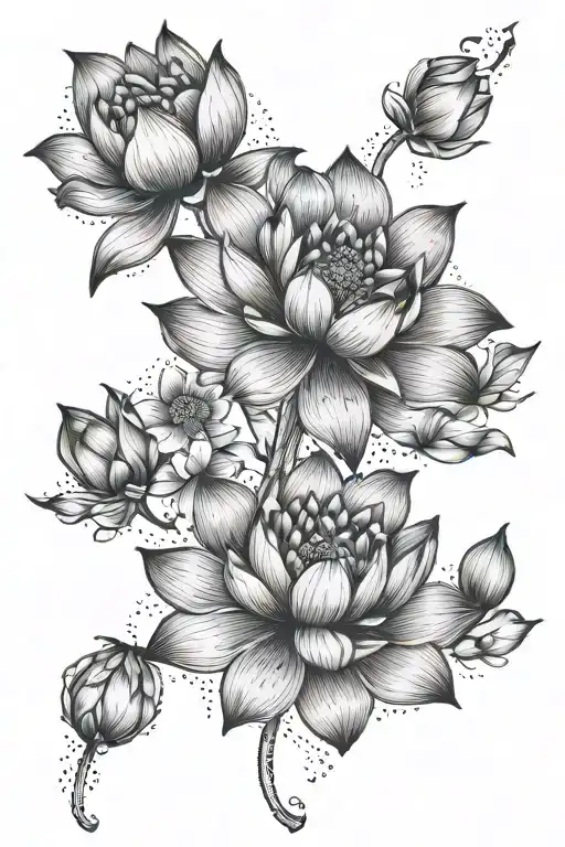 flowers blooming lotus flower bouquet tattoo design idea