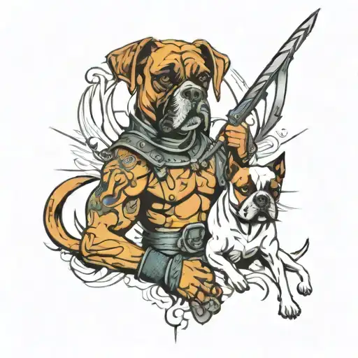 boxer warrior and dogs tattoo design idea