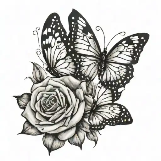half butterfly, half 7 roses tattoo design idea
