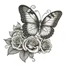 half butterfly, half 7 roses tattoo design idea