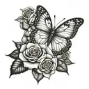 half butterfly, half 7 roses tattoo design idea