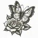half butterfly, half 7 roses tattoo design idea