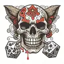 skull with D&D dice in mouth open tattoo design idea