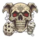skull with D&D dice in mouth open tattoo design idea