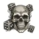 skull with dungeons and dragons dice placed inside mouth of skull tattoo design idea