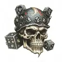 skull with dungeons and dragons dice placed inside mouth of skull tattoo design idea