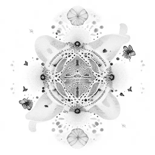 A dotwork design of a semi colon surrounded by a vibrant array of butterflies, symbolizing the client's journey of overcoming obstacles and embracing freedom. tattoo design idea