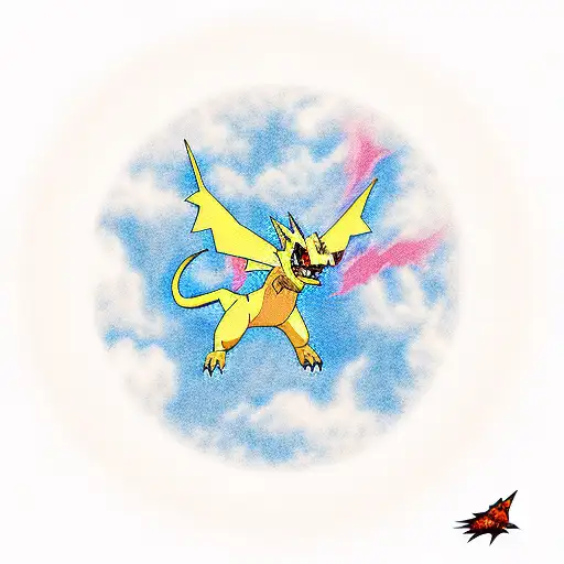 Charizard soaring through a fiery sky tattoo design idea