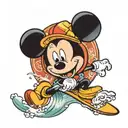 Mickey Mouse surfing wave tattoo design idea