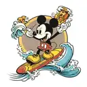 Mickey Mouse surfing wave tattoo design idea