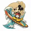 Mickey Mouse surfing wave tattoo design idea