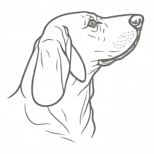 Line drawing of coonhound head in mini list style tattoo design idea