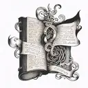 A tattoo design featuring a book with the lyrics of a favorite Alice in Chains song intertwined in a creative way tattoo design idea