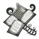 A tattoo design featuring a book with the lyrics of a favorite Alice in Chains song intertwined in a creative way tattoo design idea