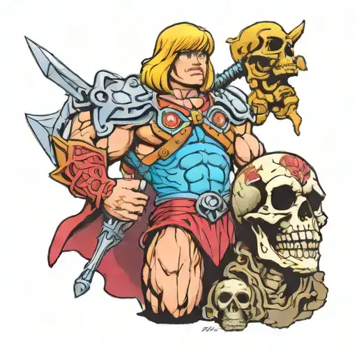 he-man and skull wearing tattoo design idea