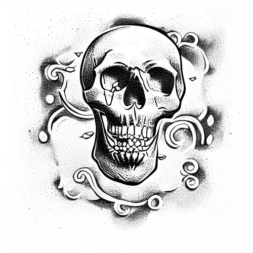 Happy skull with cigarret un mouth tattoo design idea