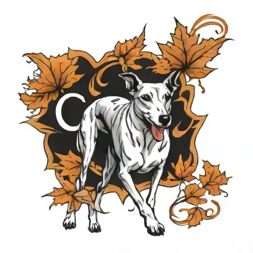 greyhound running with maple leaf and number 4 tattoo design idea
