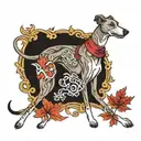 greyhound running with maple leaf and number 4 tattoo design idea