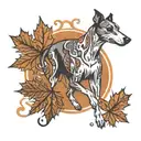 greyhound running with maple leaf and number 4 tattoo design idea