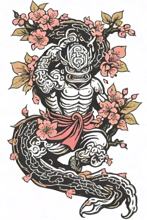 ninja oni cherry blossom tree tattoo design idea