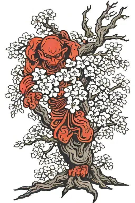 ninja oni cherry blossom tree tattoo design idea