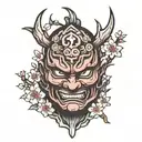 Ninja cherry blossom tree oni mask  tattoo design idea